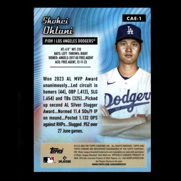 🔥⚾️SHOHEI OHTANI BASEBALL CARD - LOS ANGELES DODGERS - Picture 4 of 4